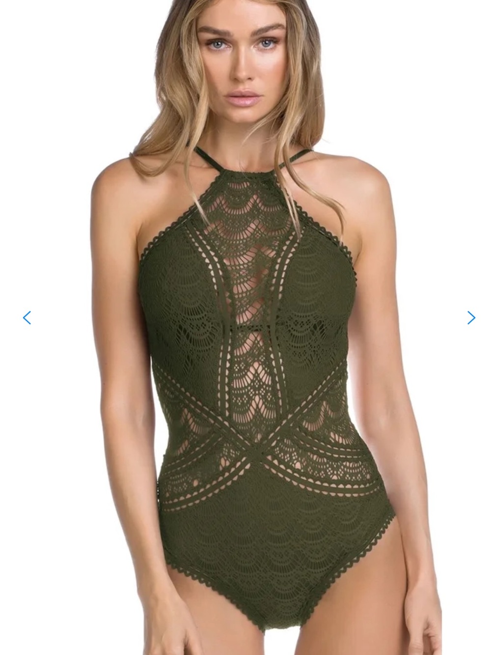 Women’s Becca Green One Piece Sexy Feminine Lace Crochet Swimsuit Medium